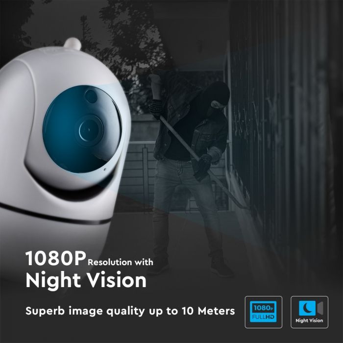 СУПЕРАКЦИЯ_Беспроводная камера видеонаблюдения, поддерживает ANDROID и IOS, IP20, адаптер для розетки 220 В в комплекте, V-TAC