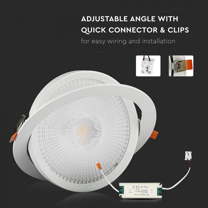 30W (2400Lm) LED infälld takarmatur, V-TAC SAMSUNG CHIP, 5 års garanti, varmvitt ljus 3000K