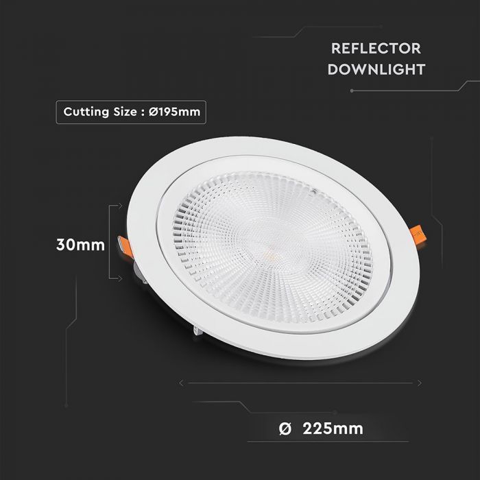 30W (2400Lm) LED infälld takarmatur, V-TAC SAMSUNG CHIP, 5 års garanti, varmvitt ljus 3000K