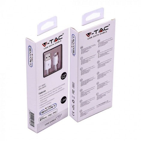 1,5 m USB-kabel vit, tillverkad för Apple-produkter - stöder iPhone, iPad, iPod etc., V-TAC