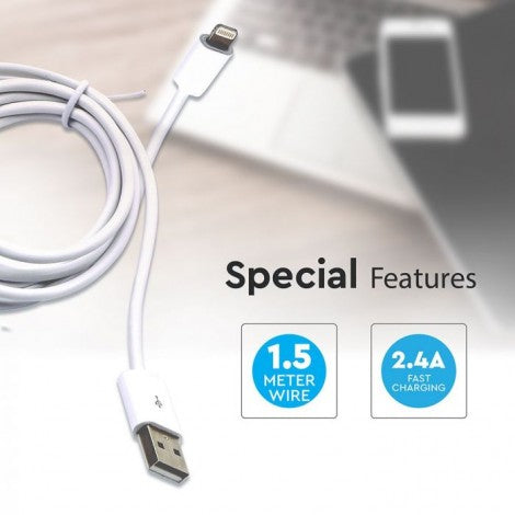 1,5m USB-kaabel valge, Apple toodete jaoks - toetab iPhone, iPad, iPod jne., V-TAC