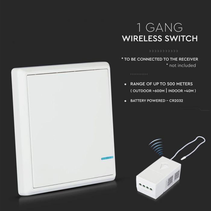 Juhtmevaba lüliti, saab ühendada V-TAC Wifi Smart Receiveriga (SKU: 8459), ühildub V-TAC Smart Light, Google Home ja Alexa'ga.