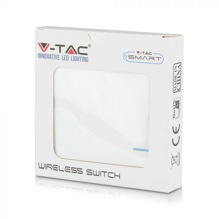Juhtmevaba lüliti, saab ühendada V-TAC Wifi Smart Receiveriga (SKU: 8459), ühildub V-TAC Smart Light, Google Home ja Alexa'ga.