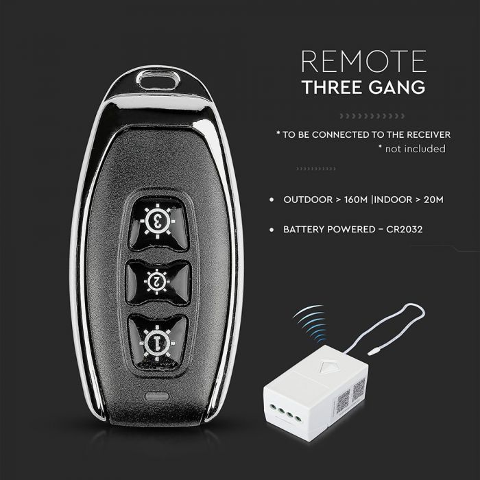 Portable 3 Gang Remote Switch with Sensor, Compatible with SKY-8458;8459, V-TAC