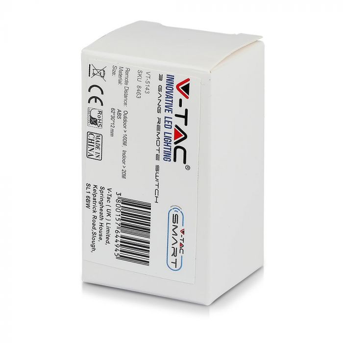 Portable 3 Gang Remote Switch with Sensor, Compatible with SKY-8458;8459, V-TAC