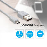 1m 1.0A V-TAC MICRO USB kaabel valge