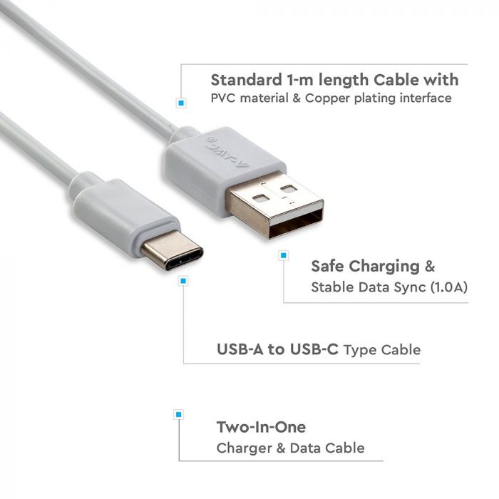 Кабель USB V-TAC TYPE-C 1м 1,0A белый