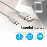 1m 1.0A V-TAC MICRO USB kabelis balts