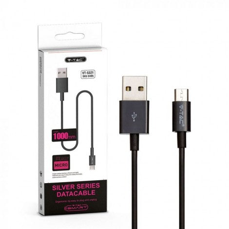 1m 1.0A V-TAC MICRO USB kabelis melns