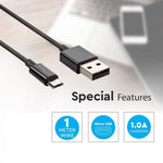 1m 1.0A V-TAC MICRO USB kabelis melns