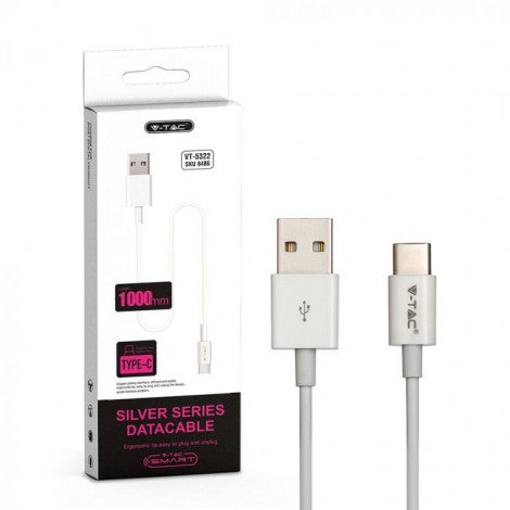 1m 1.0A V-TAC TYPE-C USB kabelis balts