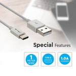 1m 1.0A V-TAC TYPE-C USB kabelis balts