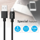 1m 2,4A V-TAC MICRO USB-kabel svart