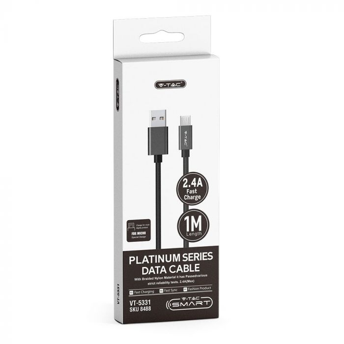 1m 2,4A V-TAC MICRO USB-kabel svart