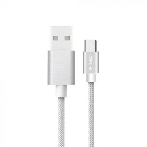 1m 2.4A V-TAC MICRO USB kabelis sudraba