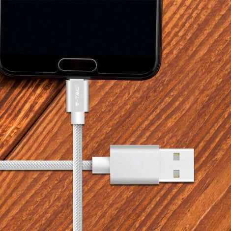 1m 2.4A V-TAC MICRO USB kabelis sudraba