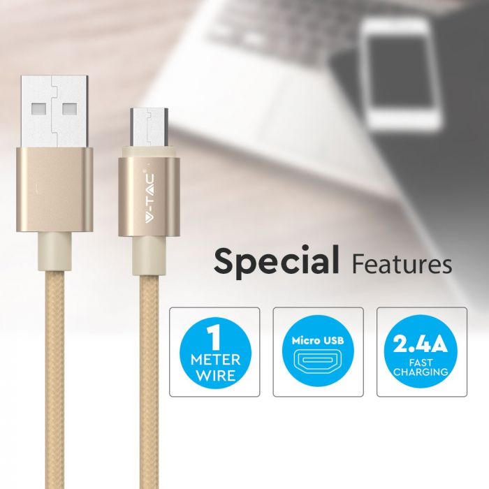 Кабель V-TAC MICRO USB 1 м 2,4 А золотистый