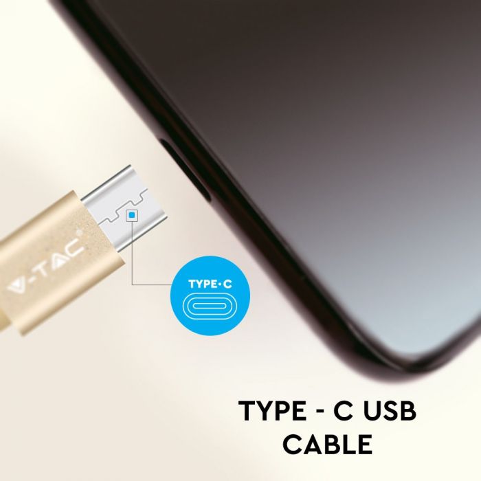 1m 2,4A V-TAC TYPE-C USB kaabel kuldne