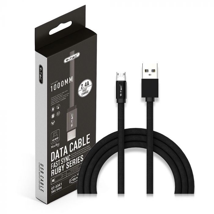 1m 2.4A V-TAC MICRO USB kabelis melns
