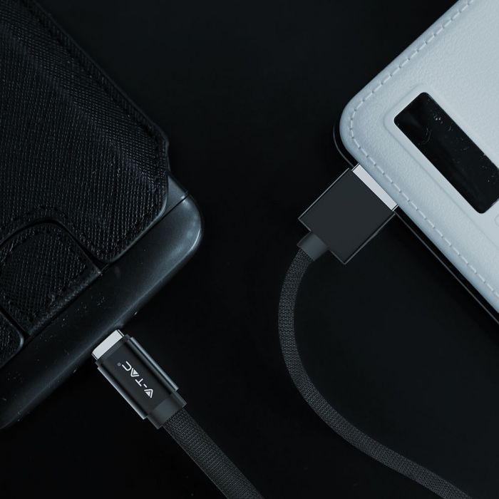1m 2.4A V-TAC MICRO USB kabelis melns