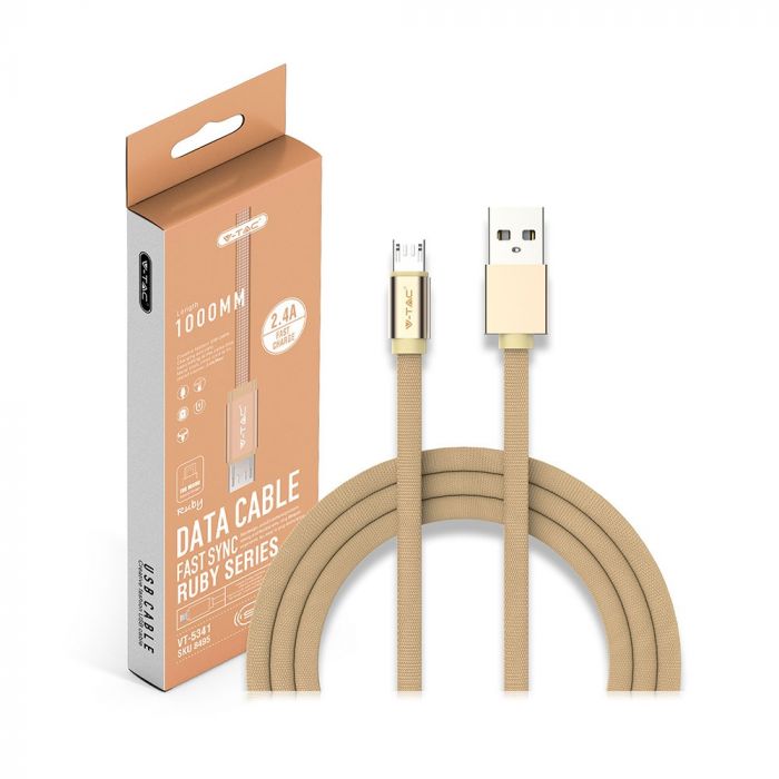 1m 2.4A V-TAC MICRO USB cable gold