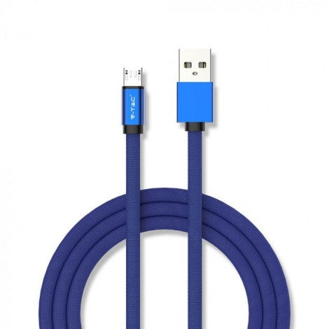 1m 2.4A V-TAC MICRO USB kabelis zils