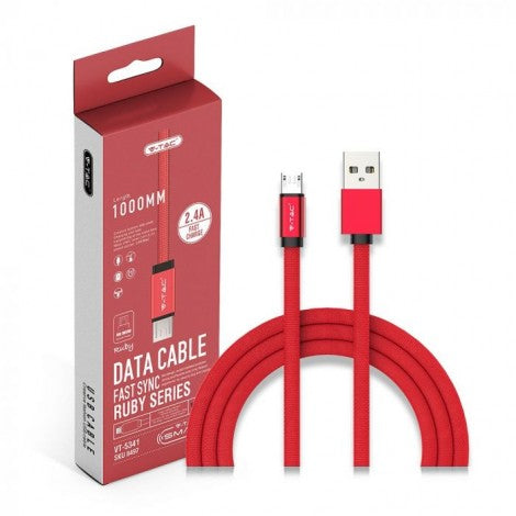 1m 2.4A V-TAC MICRO USB kabelis sarkans