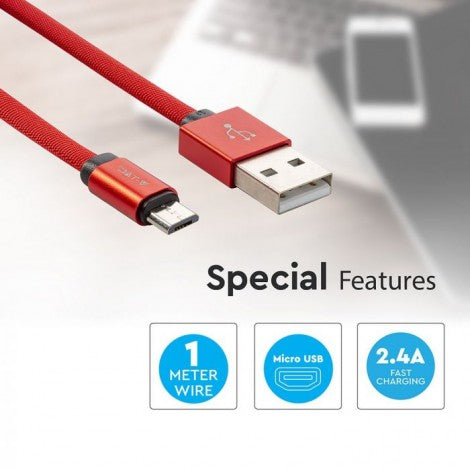 1m 2.4A V-TAC MICRO USB cable red