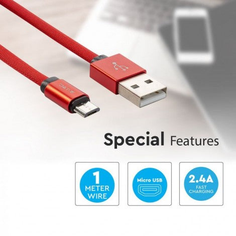 1m 2.4A V-TAC MICRO USB kabelis sarkans