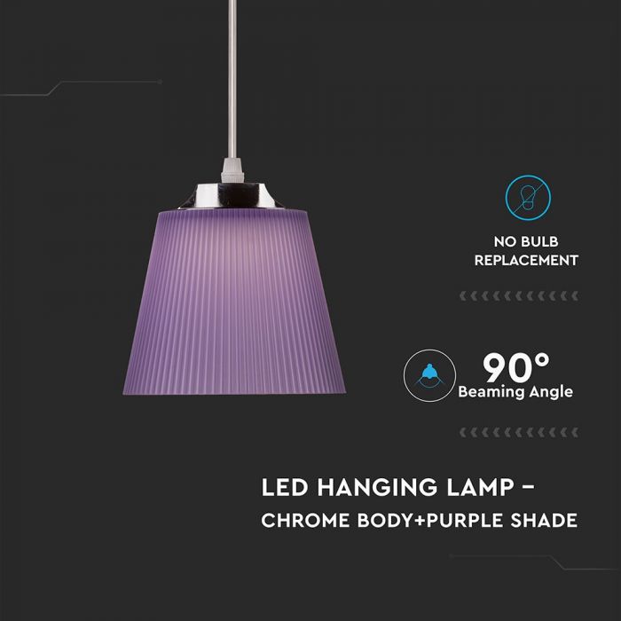 7W(360Lm) LED iekarams gaismeklis, hromēts ar violetu kupolu, V-TAC, Ø150x151x1241mm,  neitrāli balta gaisma 4000K