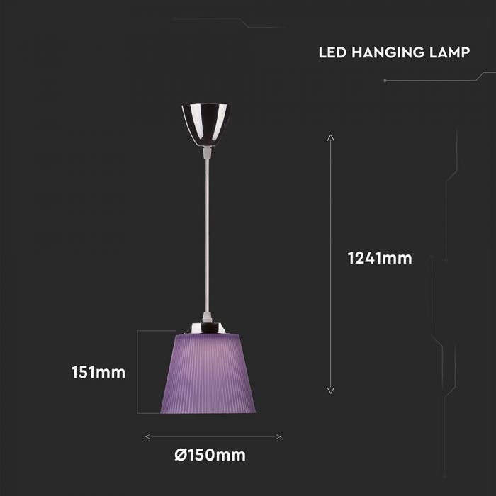 Подвесной светодиодный светильник 7W(360Lm), хромированный с фиолетовым куполом, V-TAC, Ø150x151x1241 мм, нейтральный белый 4000K