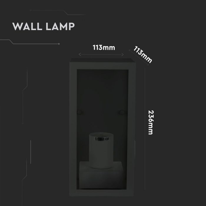 V-TAC Fasādes lampas karkass ar 1xE27 LED spuldzi (spuldze nav iekļauta), spuldze vērsta uz augšu, melna, IP44