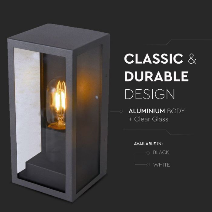 V-TAC fassaadilambi raam 1xE27 LED-pirniga (pirn ei kuulu komplekti), pirn suunaga ülespoole, must, IP44