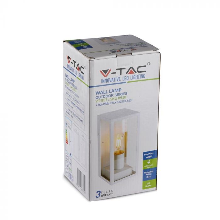 V-TAC Fasadlampram med 1xE27 LED-lampa (glödlampa ingår ej), lampan vänd uppåt, vit, IP44