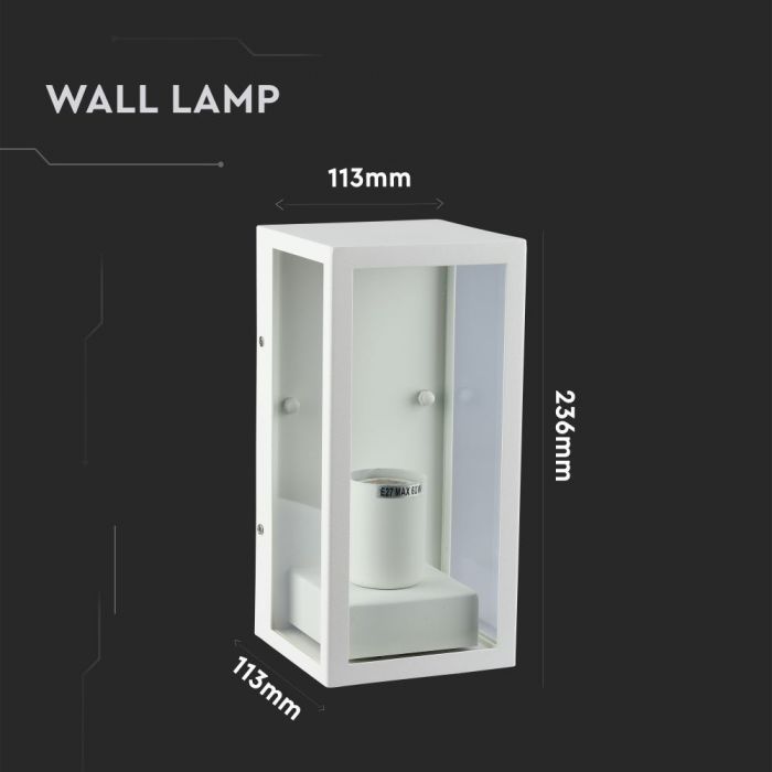 V-TAC Fasadlampram med 1xE27 LED-lampa (glödlampa ingår ej), lampan vänd uppåt, vit, IP44