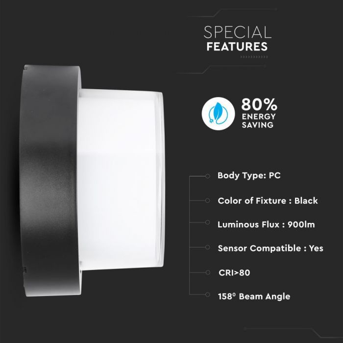 12W(1200Lm) LED Fasādes gaismeklis, V-TAC, IP65, apaļš, silti balta gaisma 3000K