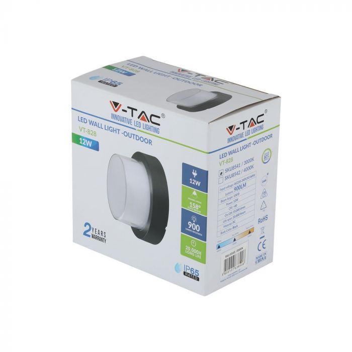 12W(1200Lm) LED Fasādes gaismeklis, V-TAC, IP65, apaļš, silti balta gaisma 3000K