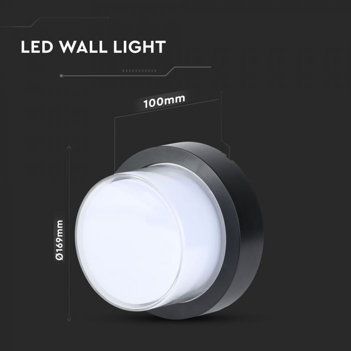 12W(1200Lm) LED Fasādes gaismeklis, V-TAC, IP65, apaļš, silti balta gaisma 3000K