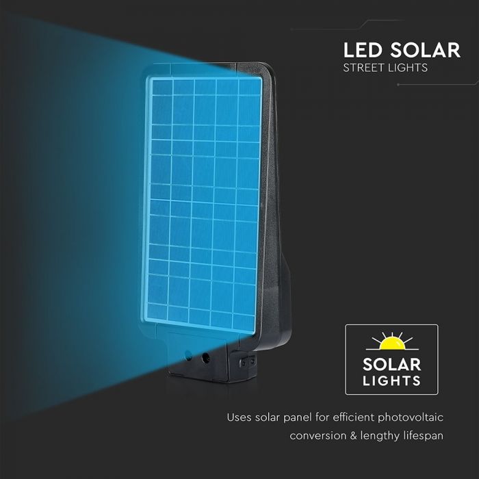 15W(1600Lm) LED solārais gaismeklis, 7.4V Litija baterija 10800mAh, paredzēts ēku fasādēm, IP65, V-TAC, gaisma auksti balta 6000K