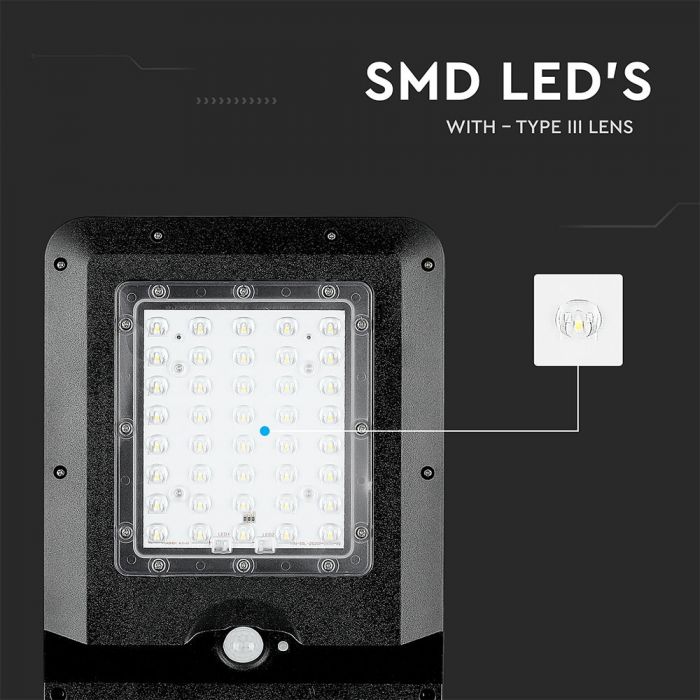 15W(1600Lm) LED solārais gaismeklis, 7.4V Litija baterija 10800mAh, paredzēts ēku fasādēm, IP65, V-TAC, gaisma auksti balta 6000K