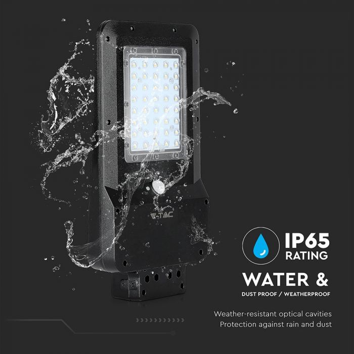 15W(1600Lm) LED solārais gaismeklis, 7.4V Litija baterija 10800mAh, paredzēts ēku fasādēm, IP65, V-TAC, gaisma auksti balta 6000K