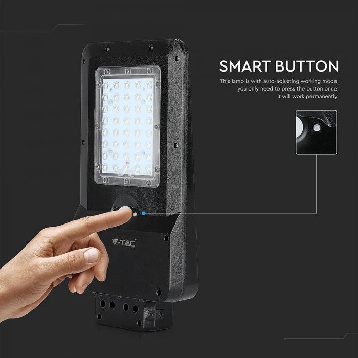 15W(1600Lm) LED solārais gaismeklis, 7.4V Litija baterija 10800mAh, paredzēts ēku fasādēm, IP65, V-TAC, neitrāli balta gaisma 4000K