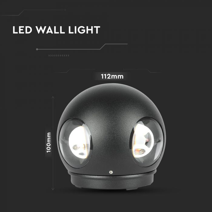 4W(420Lm) LED Fasādes gaismeklis, V-TAC, IP65, melna, silti balta gaisma 3000K