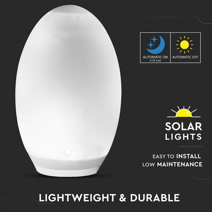 1W (5Lm) LED päikesepaneeliga siseruumide/aia valgusti munakujuline, valgusanduriga, IP44, V-TAC