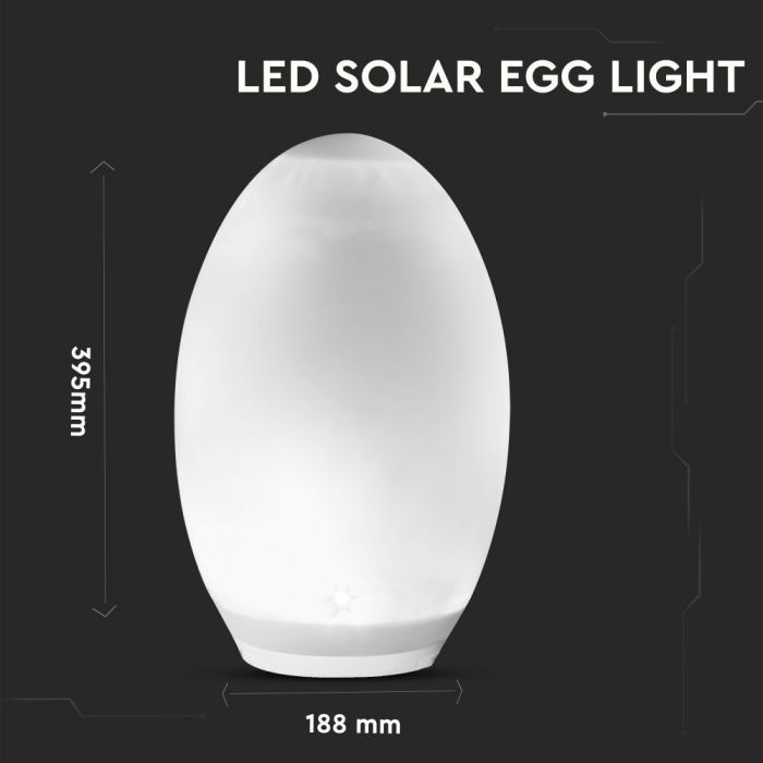 1W(5Lm) LED solārais interjera/dārza apgaismojums olas formā, ar gaismas sensoru, IP44, V-TAC