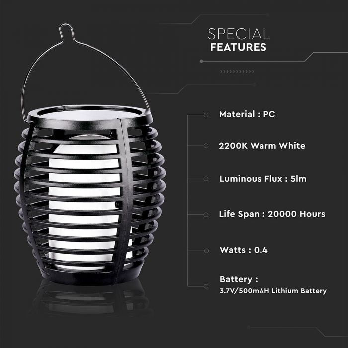 0.45W(5Lm) LED bezvadu dārza lukturis ar saules bateriju, litija baterija 3.7V/500mAH, V-TAC, IP44, silti balta gaisma 2200K