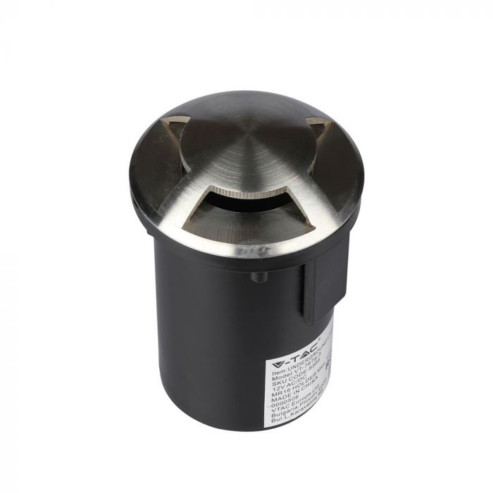 12V V-TAC Dārza lampa, nerūsējoša tērauda korpuss, iebūvējama zemē, MR16, IP67, max 20W, W3
