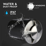 12V V-TAC Garden lamp, stainless steel housing, recessed, 3 windows, MR16, IP67, max 20W, W3