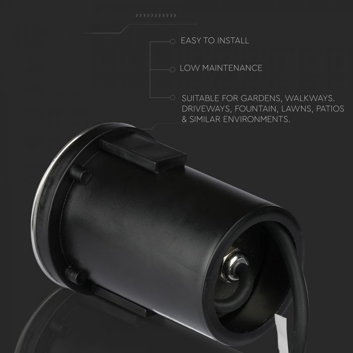 12V V-TAC Garden lamp, stainless steel housing, recessed, 3 windows, MR16, IP67, max 20W, W3