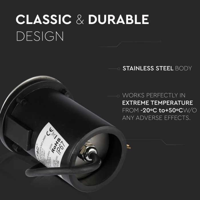 12V V-TAC aialamp, roostevabast terasest korpus, süvistatav, 1 aken, MR16, IP67, max 20W, W1